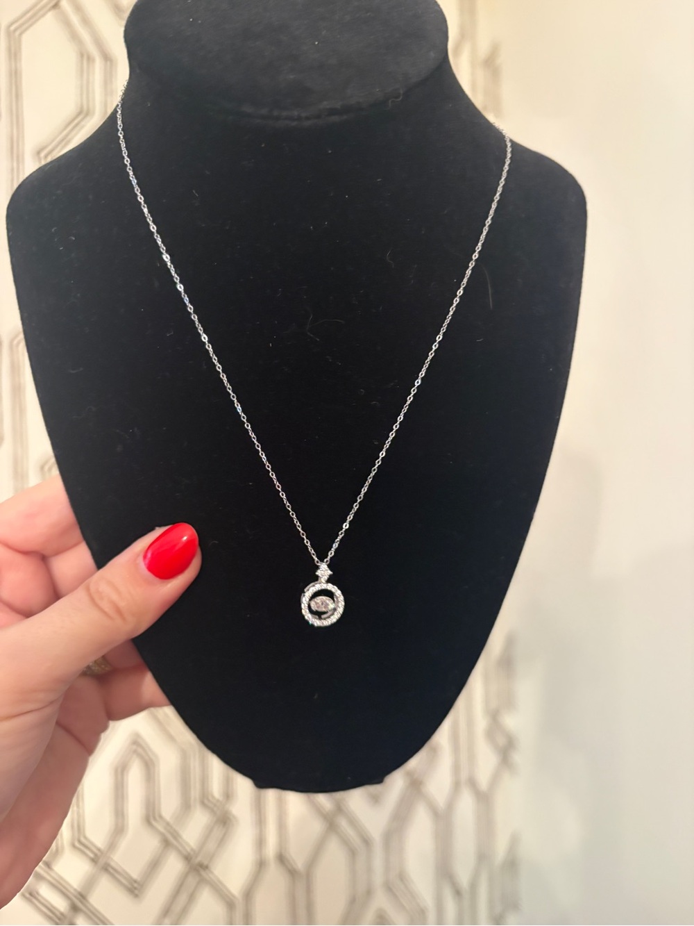 Sterling Silver Halo Pendant Necklace with Clear Crystal Moissanite - Picture 4 of 6